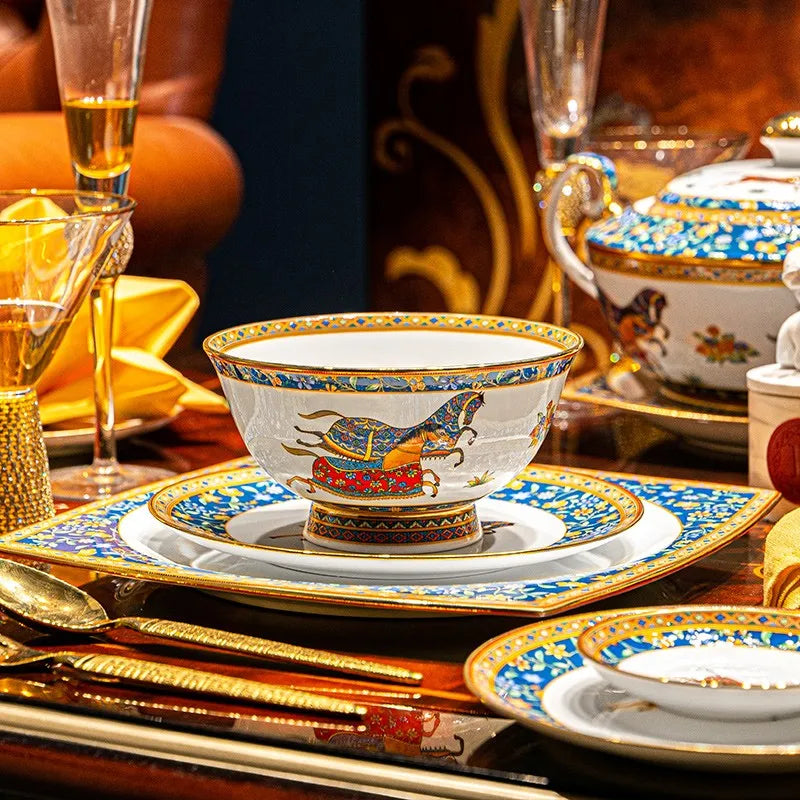 Luxury European Bone China Bowl Set | Gold Inlay Dinnerware Collection