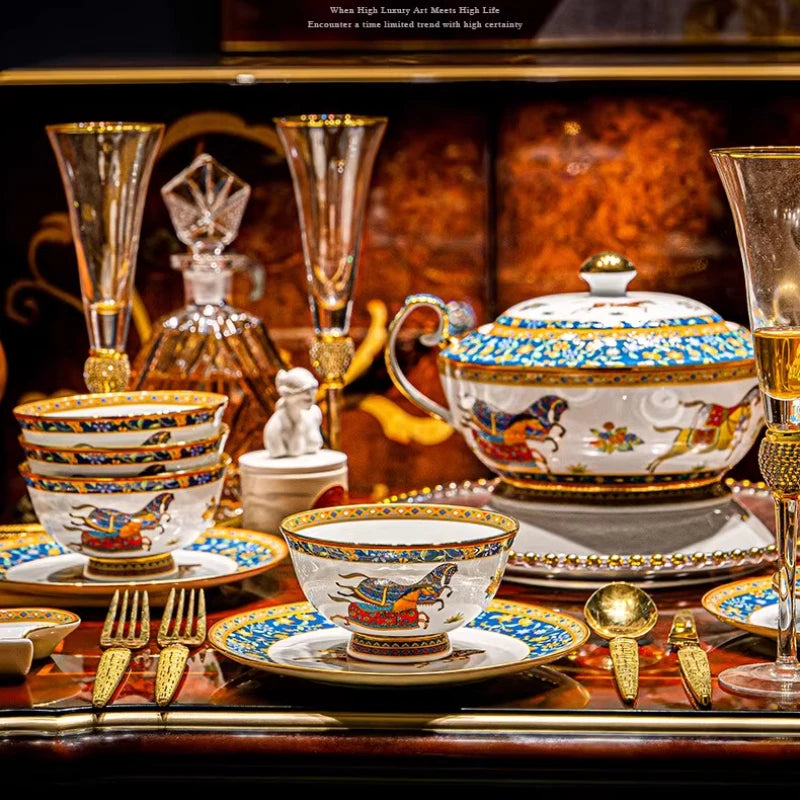 Luxury European Bone China Bowl Set | Gold Inlay Dinnerware Collection