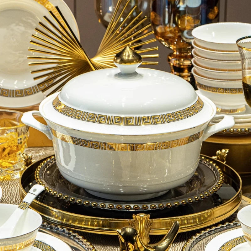Luxury European Bone China Bowl Set | Handmade Gold Trim Dinnerware Collection