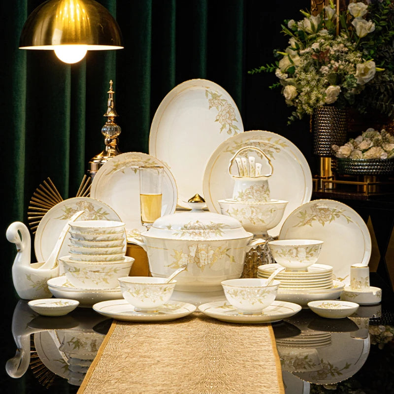 Luxury Floral Porcelain Dinnerware Set | Peony Feast Light Luxury Collection