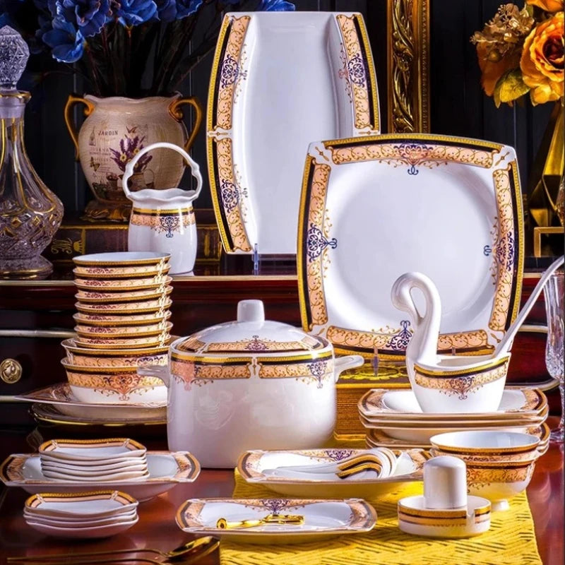 Luxury European Porcelain Dinnerware Set | Handmade Gold Trim Vienna Collection