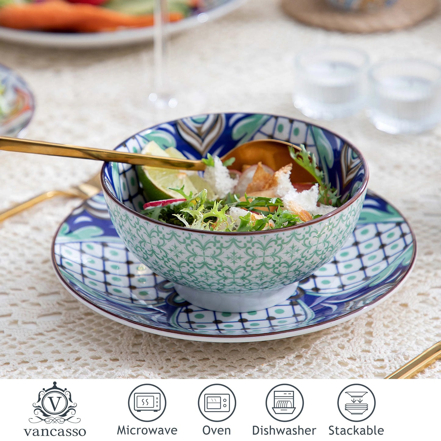 MALACASA Jasmin Luxury Dinnerware Set | Moroccan-Inspired Ceramic Tableware Collection