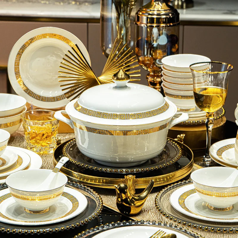 Luxury European Bone China Bowl Set | Handmade Gold Trim Dinnerware Collection