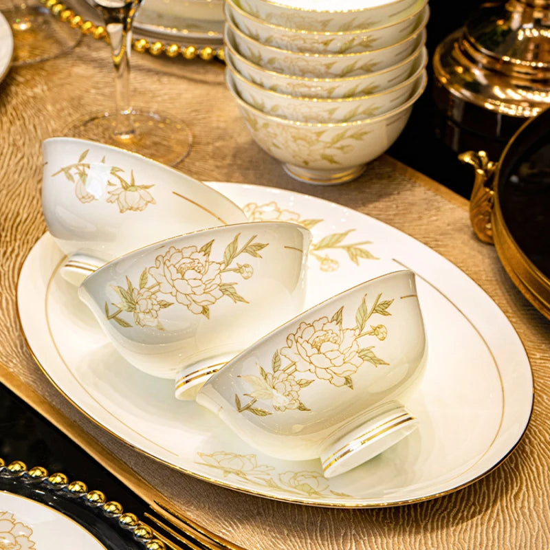 Luxury Floral Porcelain Dinnerware Set | Peony Feast Light Luxury Collection
