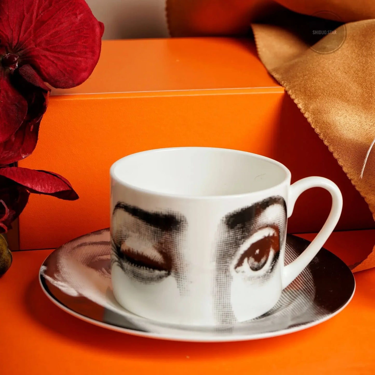 Luxury Italian Ceramic Coffee Cup Set | Vintage Mug & Saucer with Tray