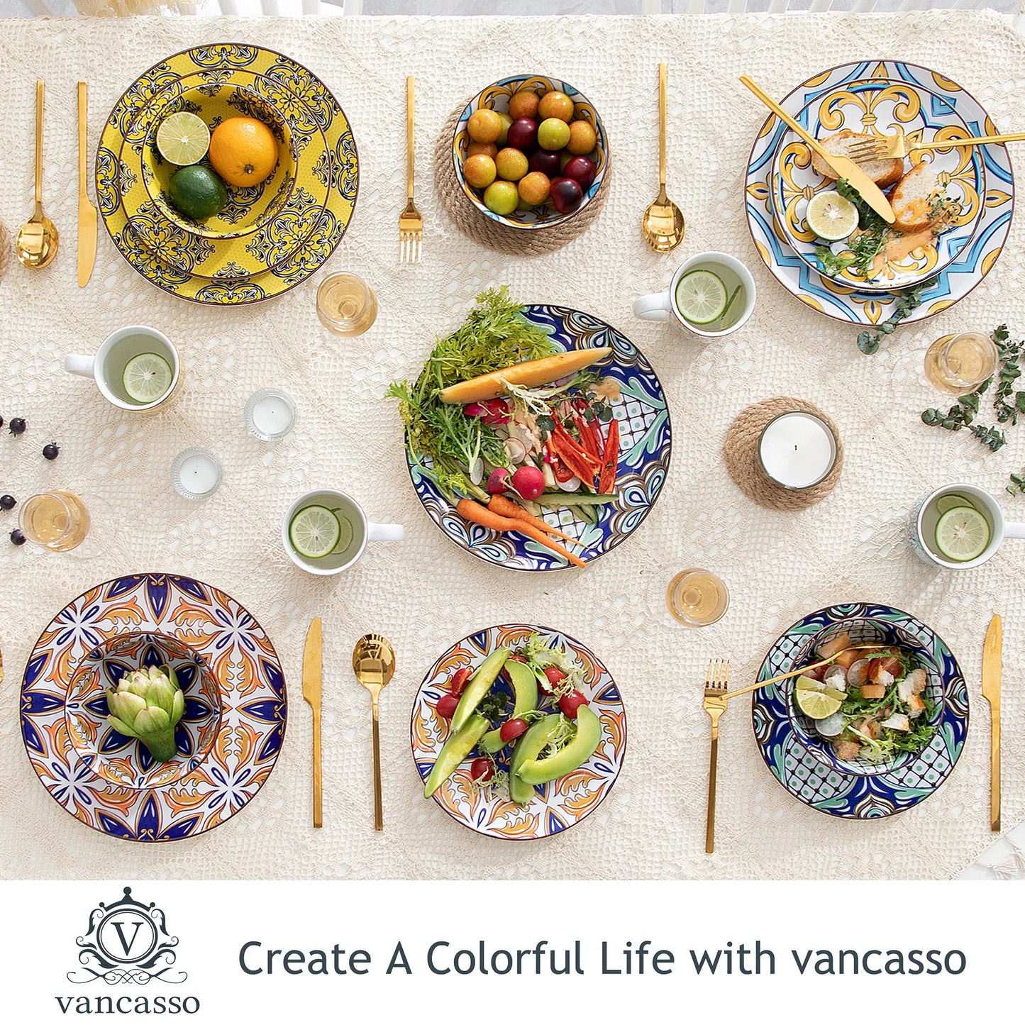 MALACASA Jasmin Luxury Dinnerware Set | Moroccan-Inspired Ceramic Tableware Collection