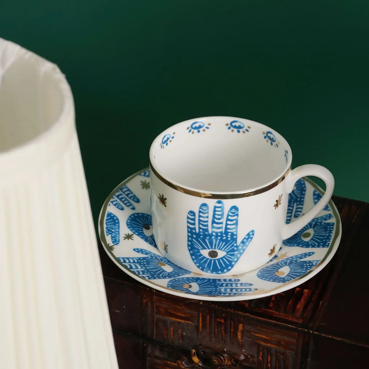 Luxury Italian Ceramic Coffee Cup Set | Vintage Mug & Saucer with Tray