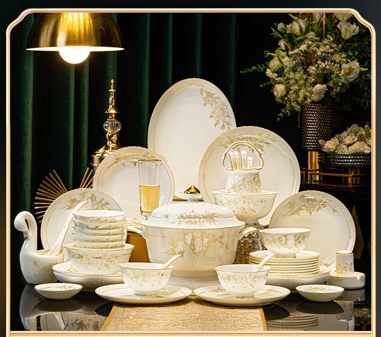 Luxury Floral Porcelain Dinnerware Set | Peony Feast Light Luxury Collection