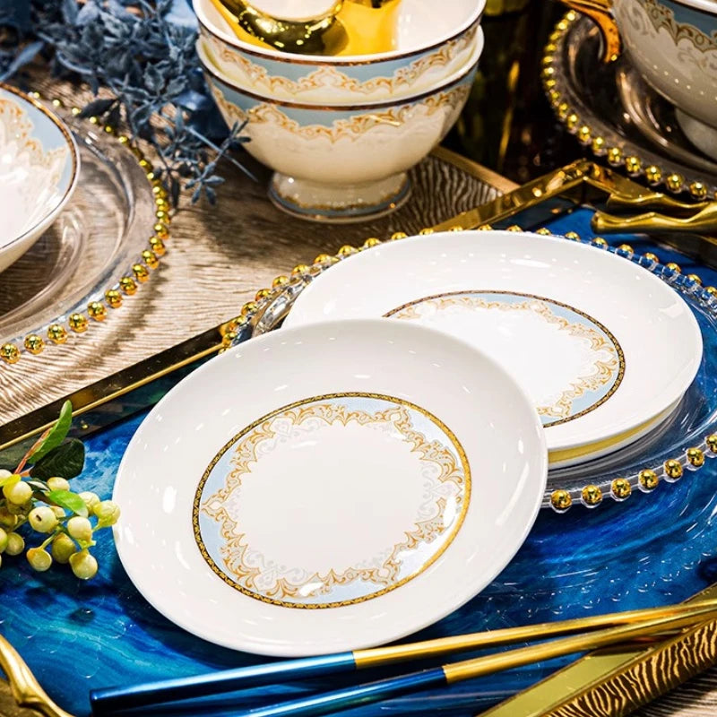 Luxury French Bone China Bowl Set | Gold Trim Dinnerware Collection (6–10 Pieces