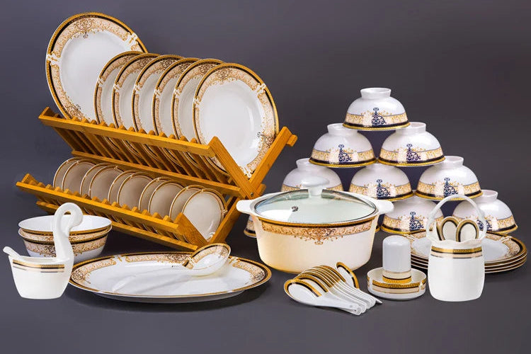 Luxury European Porcelain Dinnerware Set | Handmade Gold Trim Vienna Collection