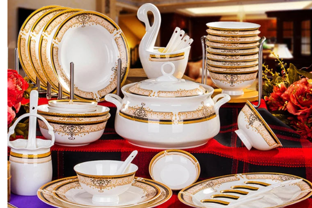 Luxury European Porcelain Dinnerware Set | Handmade Gold Trim Vienna Collection