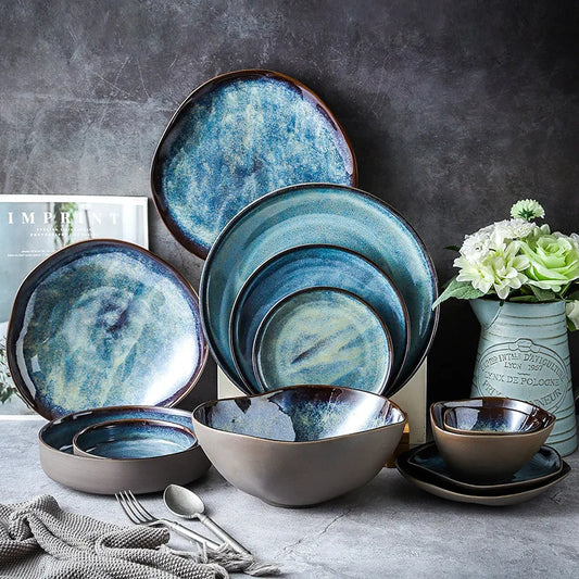 Luxury Kiln Glazed Porcelain Dinnerware Set | Modern Western Ceramic Tableware Collection