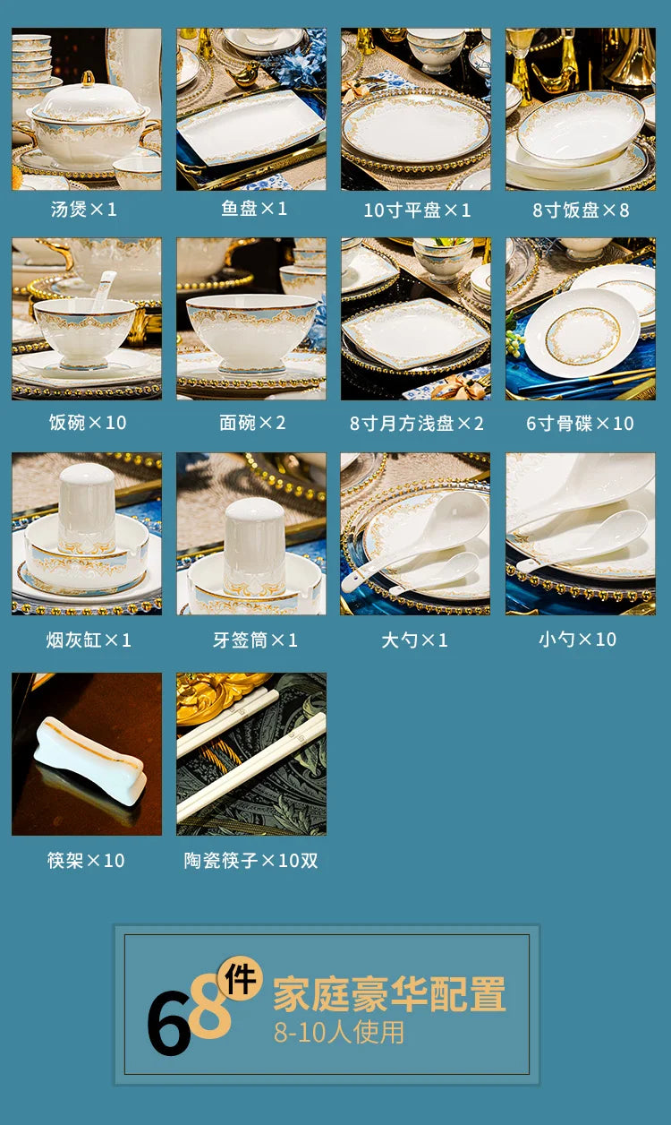 Luxury French Bone China Bowl Set | Gold Trim Dinnerware Collection (6–10 Pieces