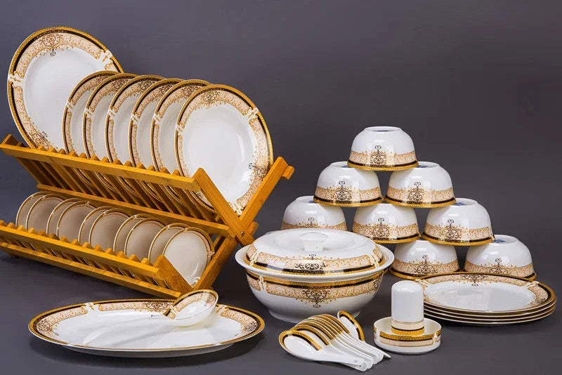 Luxury European Porcelain Dinnerware Set | Handmade Gold Trim Vienna Collection