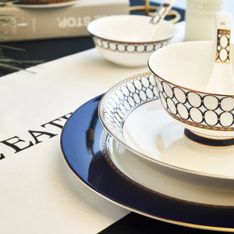 Luxury Bone China Dinnerware Set for 10+ | Gold Trim Chinese Style Tableware