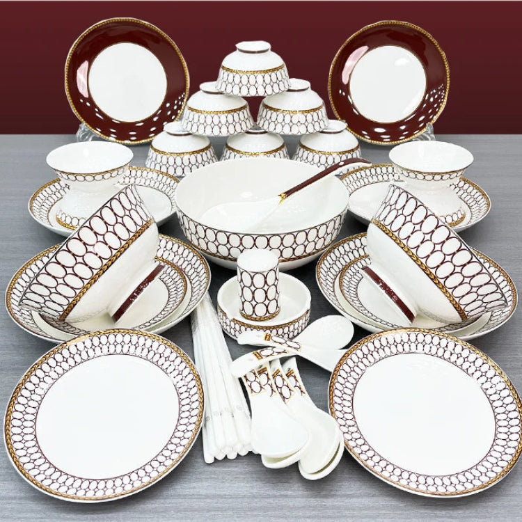 Luxury Bone China Dinnerware Set for 10+ | Gold Trim Chinese Style Tableware