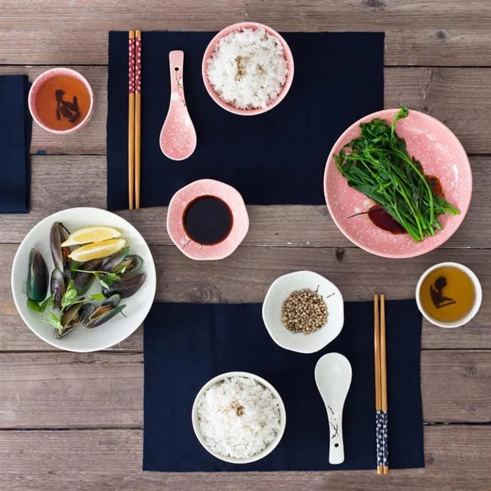 Luxury Japanese Ceramic Dinnerware Set | Scenic Pink Tableware Collection (6-Piece Set)