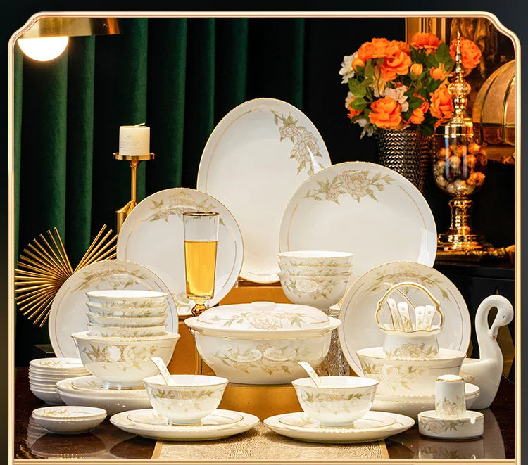 Luxury Floral Porcelain Dinnerware Set | Peony Feast Light Luxury Collection