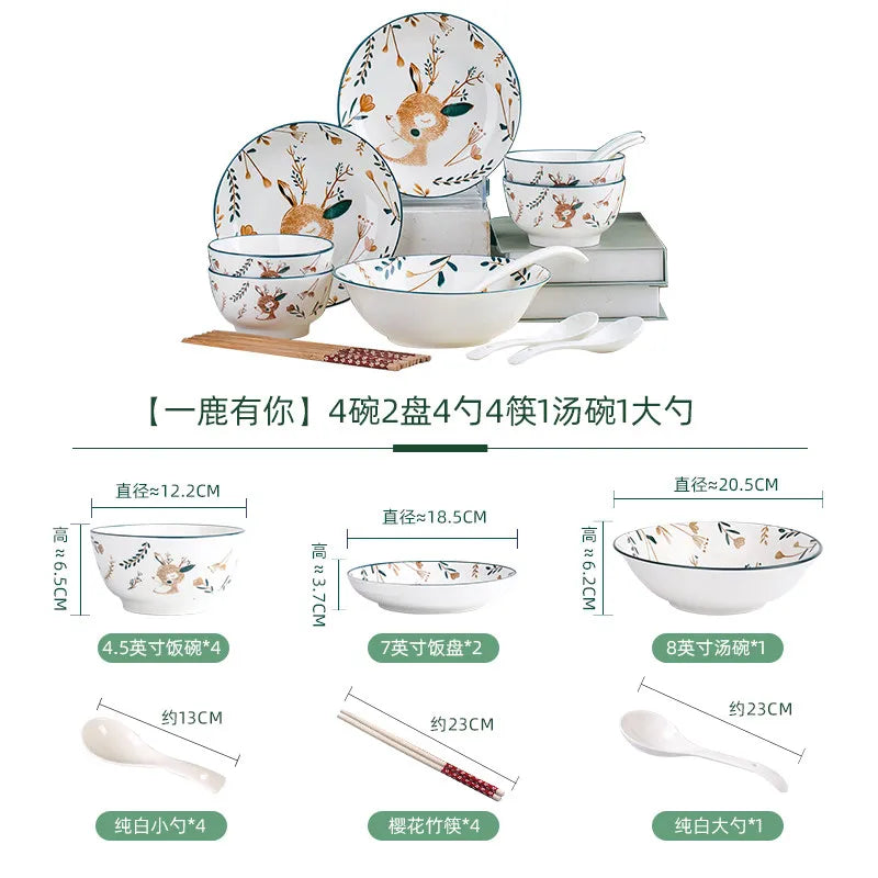 Luxury Bambi Japanese Porcelain Dinnerware Set | Floral Underglaze Bowls (6–10 Pieces)
