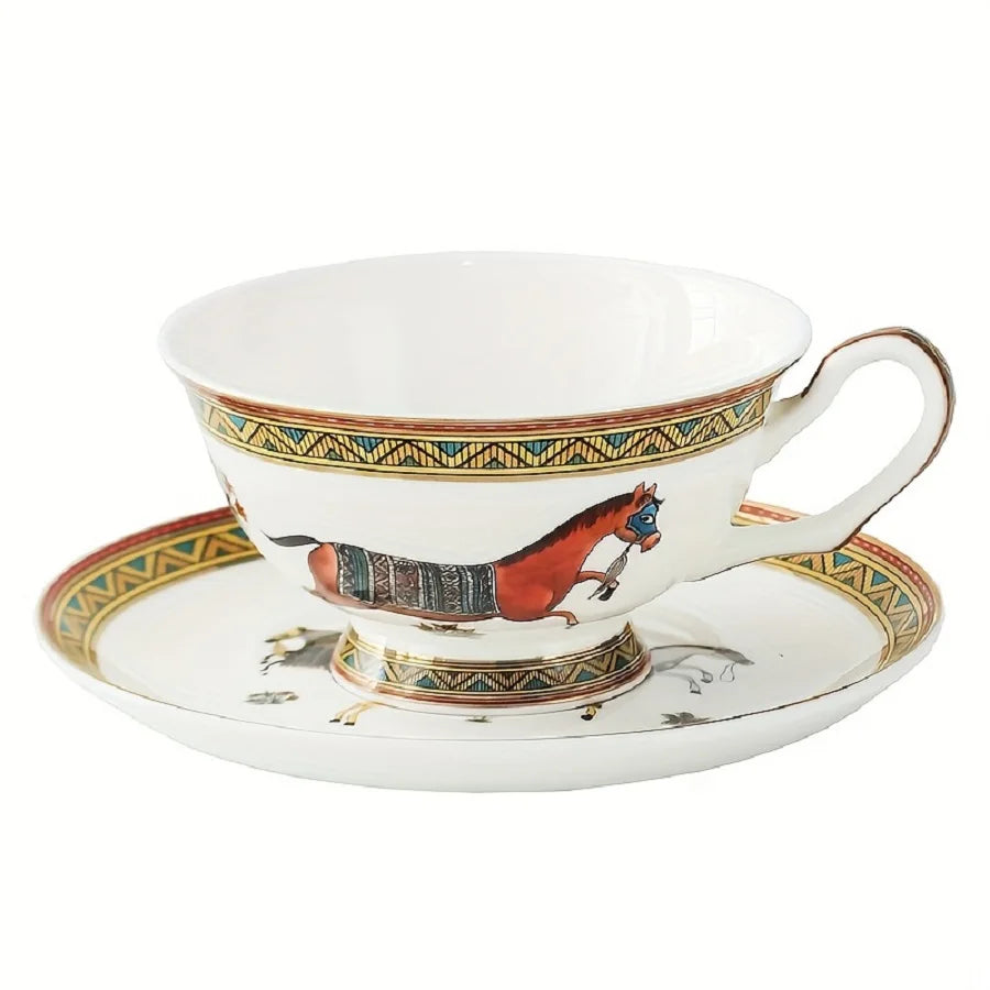 Luxury Bone China Coffee Cup & Saucer Set | Running Horse Afternoon Tea Collection