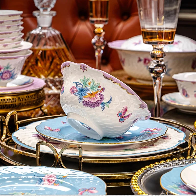 Luxury Bone China Dinnerware Set – Secret Garden French Floral Tableware (10+ Pieces)