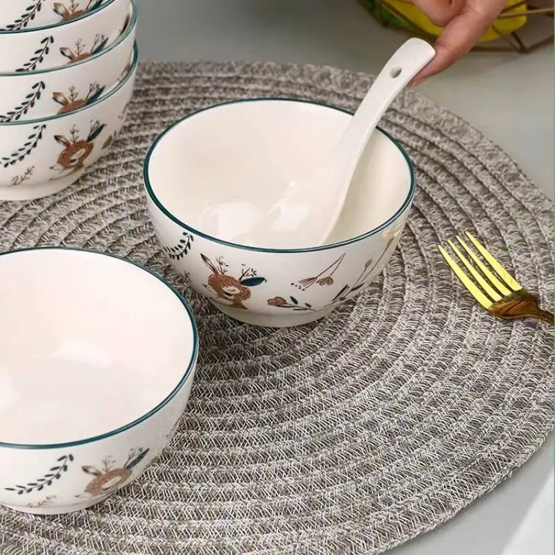 Luxury Bambi Japanese Porcelain Dinnerware Set | Floral Underglaze Bowls (6–10 Pieces)
