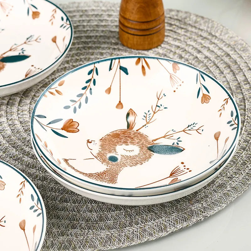Luxury Bambi Japanese Porcelain Dinnerware Set | Floral Underglaze Bowls (6–10 Pieces)