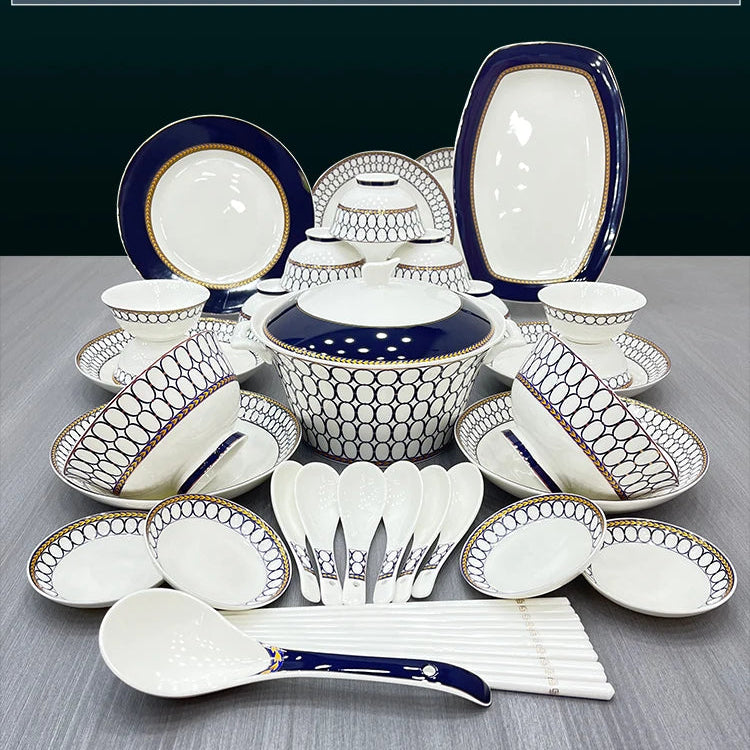 Luxury Bone China Dinnerware Set for 10+ | Gold Trim Chinese Style Tableware