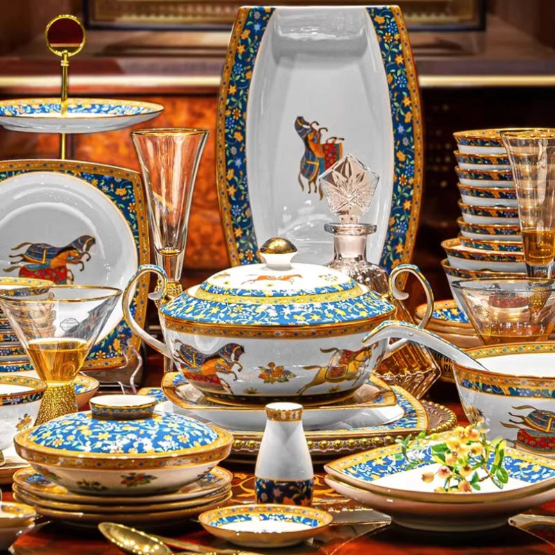 Luxury European Bone China Bowl Set | Gold Inlay Dinnerware Collection
