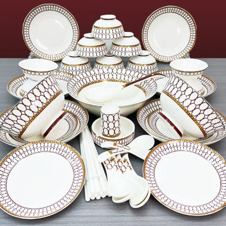 Luxury Bone China Dinnerware Set for 10+ | Gold Trim Chinese Style Tableware