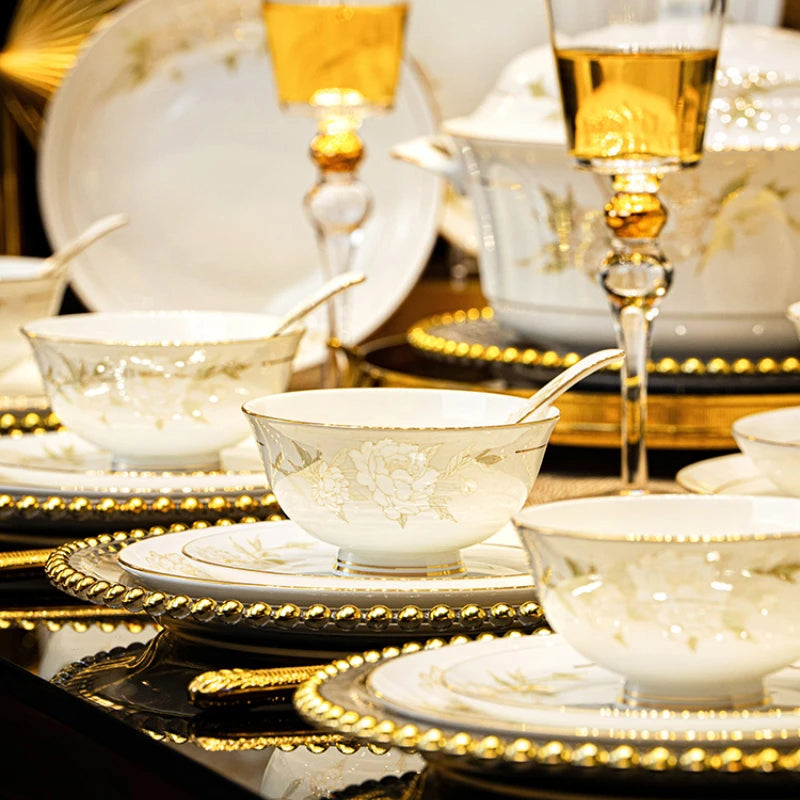 Luxury Floral Porcelain Dinnerware Set | Peony Feast Light Luxury Collection
