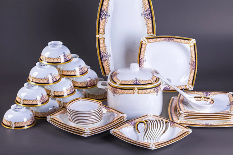 Luxury European Porcelain Dinnerware Set | Handmade Gold Trim Vienna Collection