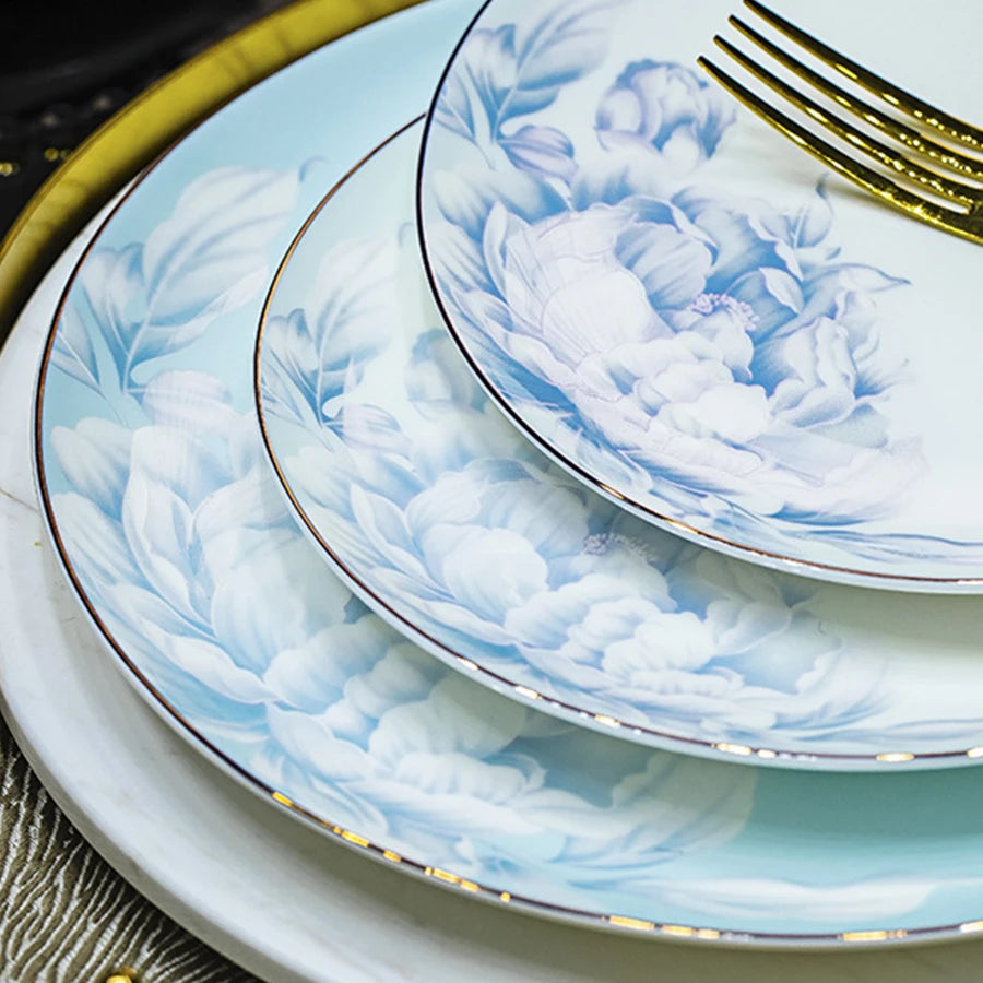 Luxury Bone China Dinnerware Set | Floral Frost Finish Tableware (18–56 Pieces