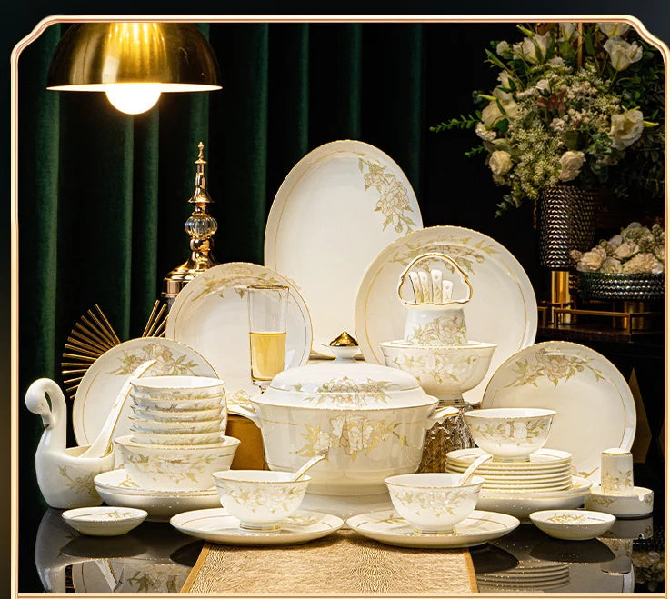Luxury Floral Porcelain Dinnerware Set | Peony Feast Light Luxury Collection