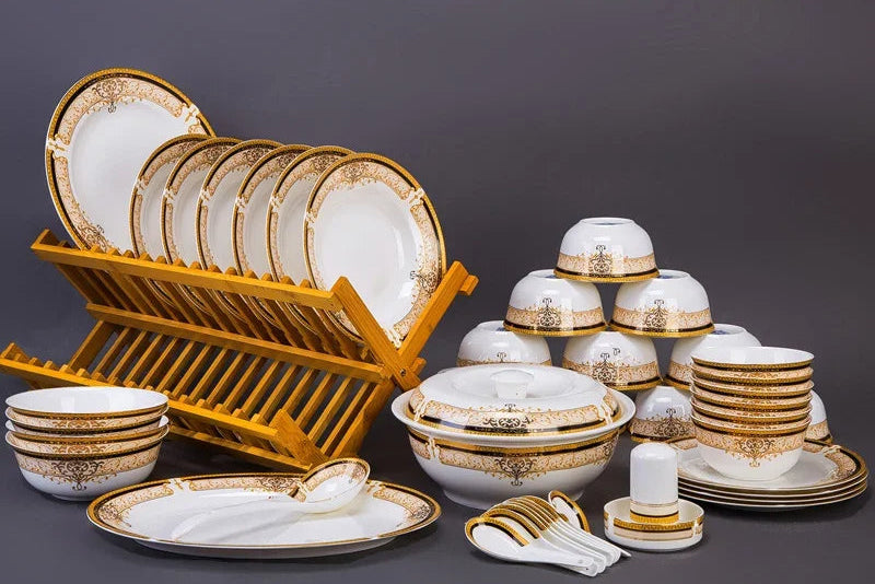 Luxury European Porcelain Dinnerware Set | Handmade Gold Trim Vienna Collection