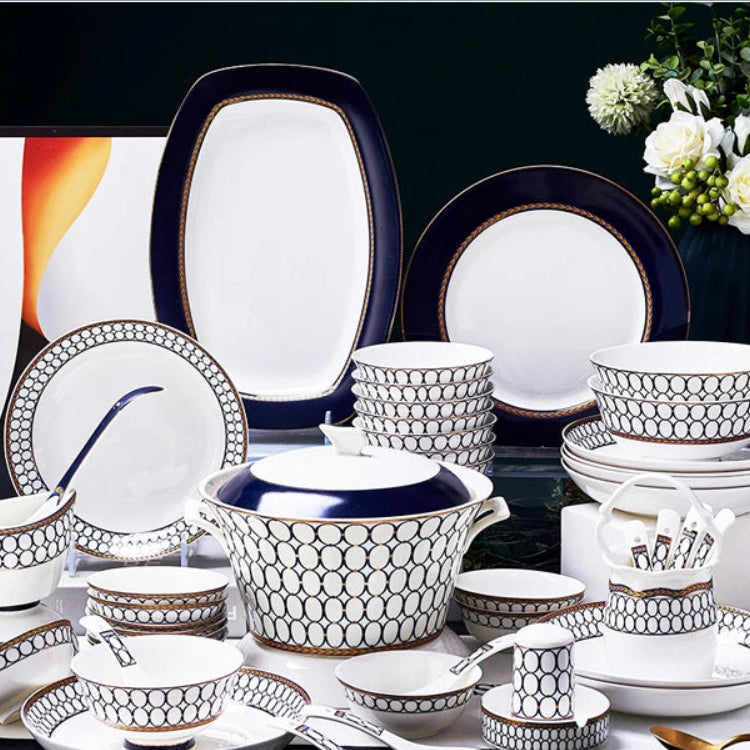 Luxury Bone China Dinnerware Set for 10+ | Gold Trim Chinese Style Tableware