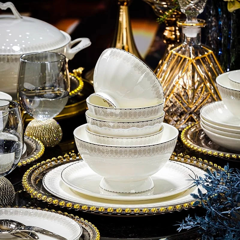 Luxury Bone China Dinnerware Set for 10 | Galaxy Love Light Luxury Collection (60 Pieces)