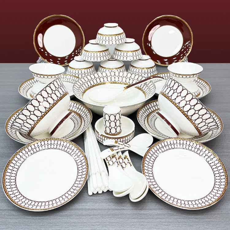 Luxury Bone China Dinnerware Set for 10+ | Gold Trim Chinese Style Tableware