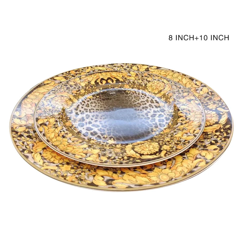 Luxury Bone China Dinnerware Set | Gold Rim Floral Steak Plate & Coffee Cup Collection