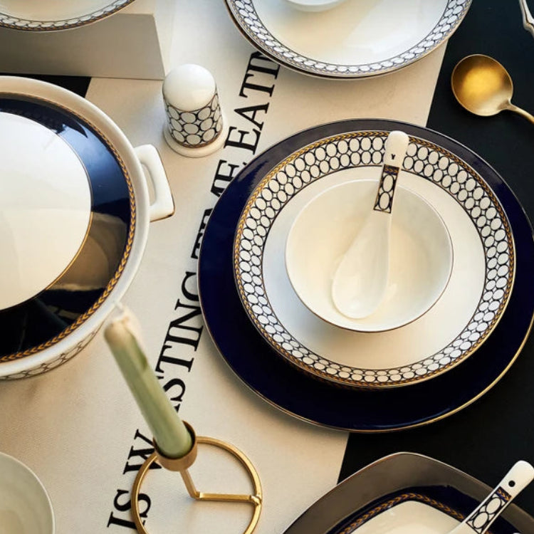 Luxury Bone China Dinnerware Set for 10+ | Gold Trim Chinese Style Tableware