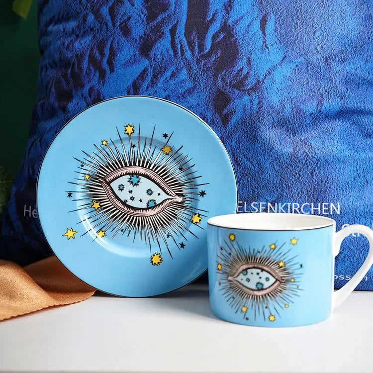 Luxury Italian Ceramic Coffee Cup Set | Vintage Mug & Saucer with Tray