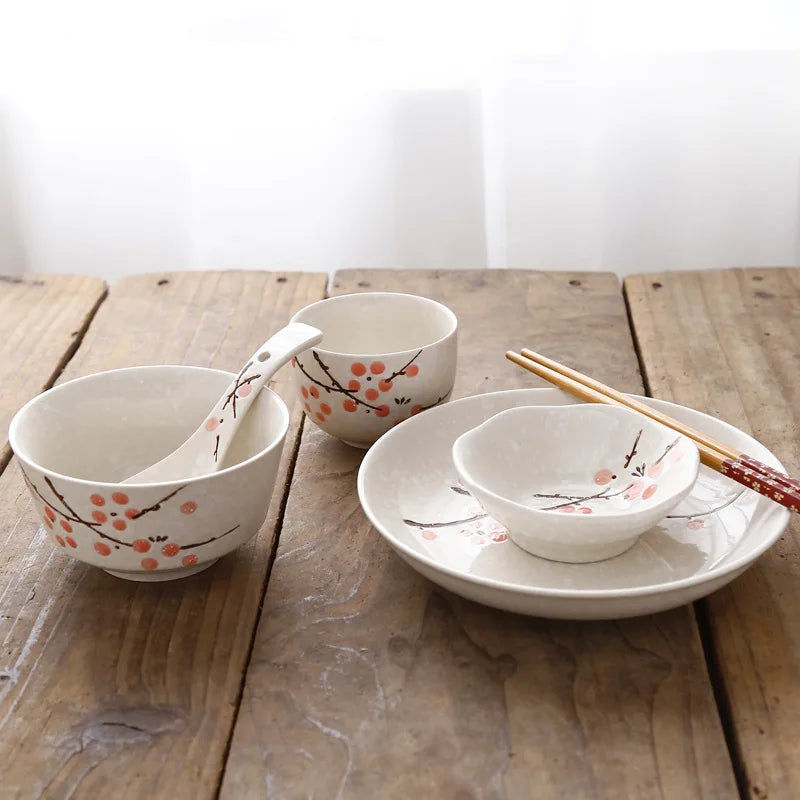 Luxury Japanese Ceramic Dinnerware Set | Scenic Pink Tableware Collection (6-Piece Set)