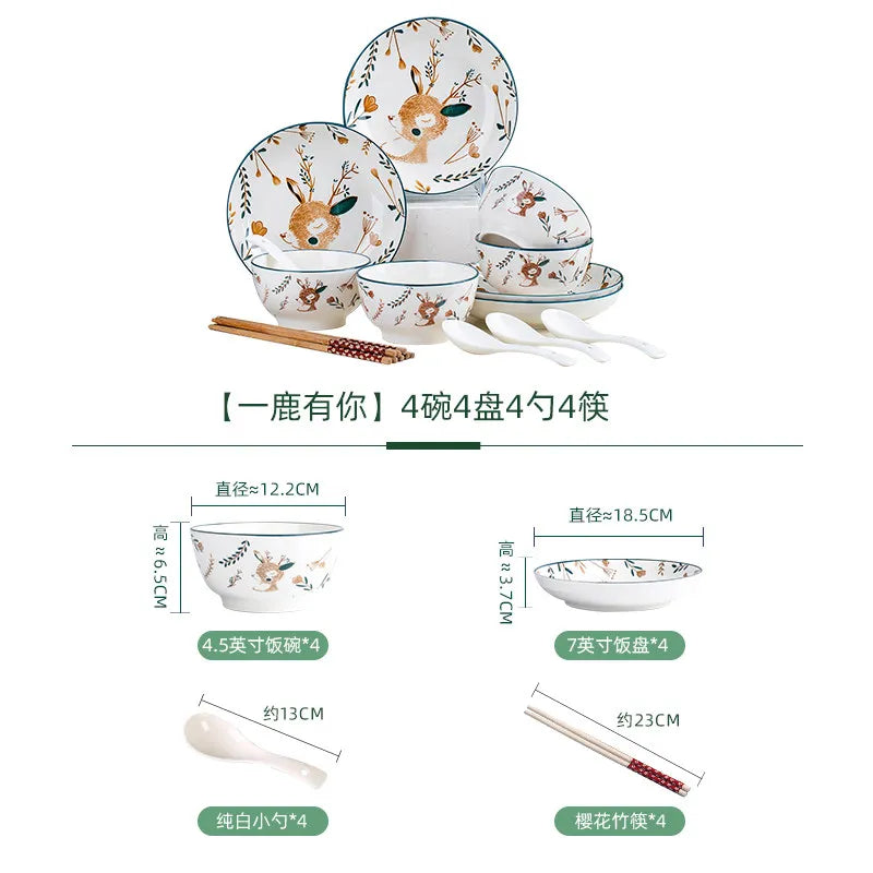 Luxury Bambi Japanese Porcelain Dinnerware Set | Floral Underglaze Bowls (6–10 Pieces)