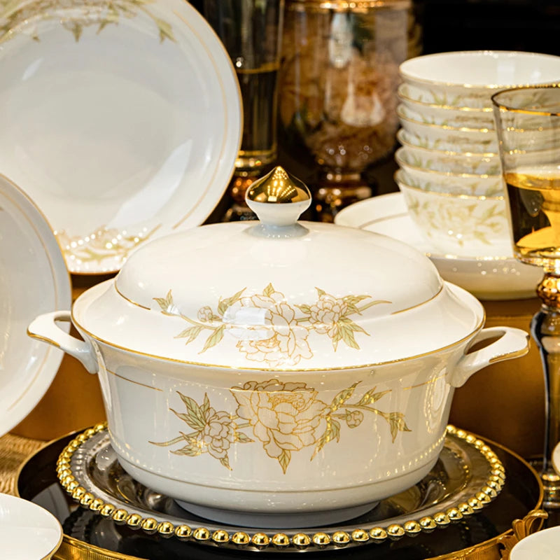 Luxury Floral Porcelain Dinnerware Set | Peony Feast Light Luxury Collection