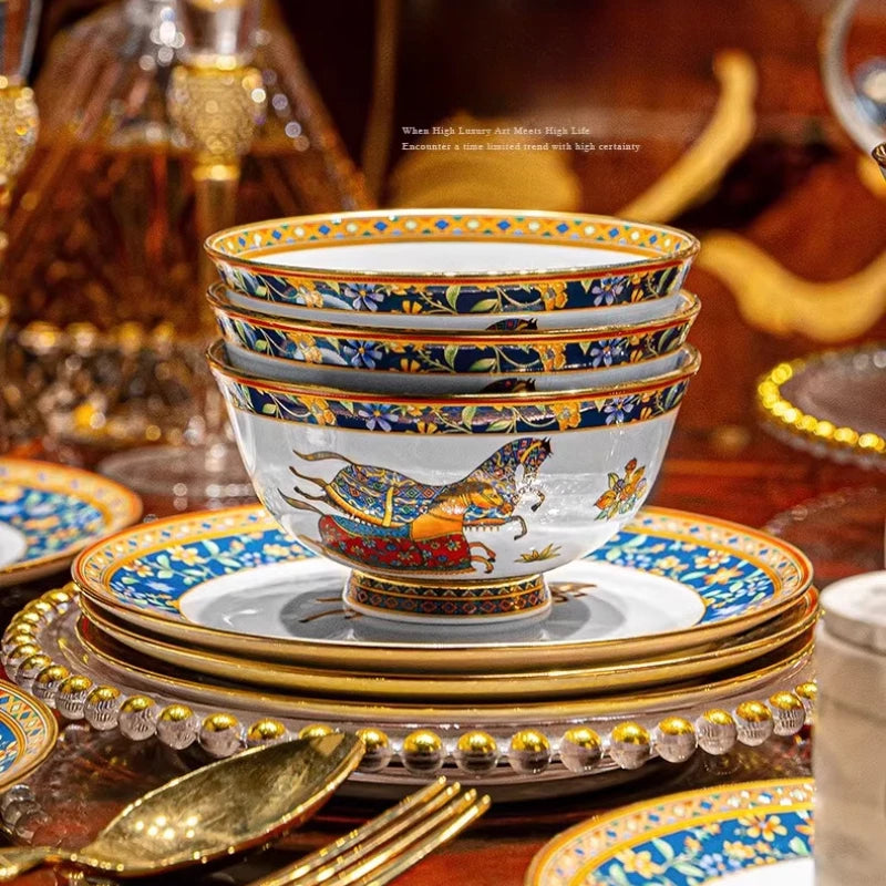 Luxury European Bone China Bowl Set | Gold Inlay Dinnerware Collection