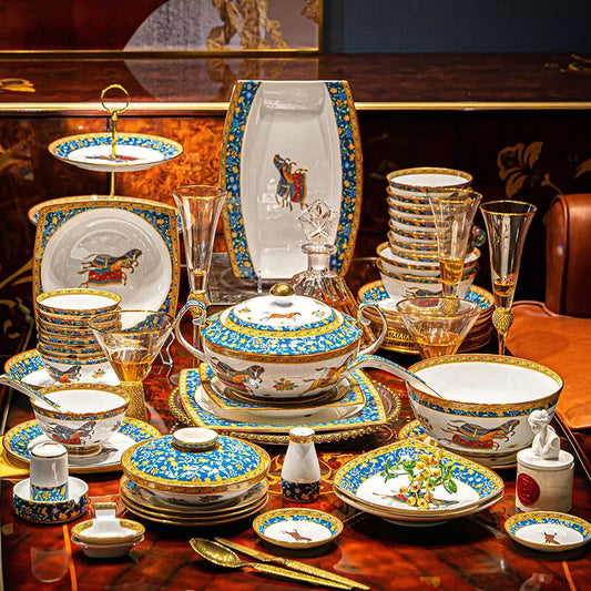 Luxury European Bone China Bowl Set | Gold Inlay Dinnerware Collection