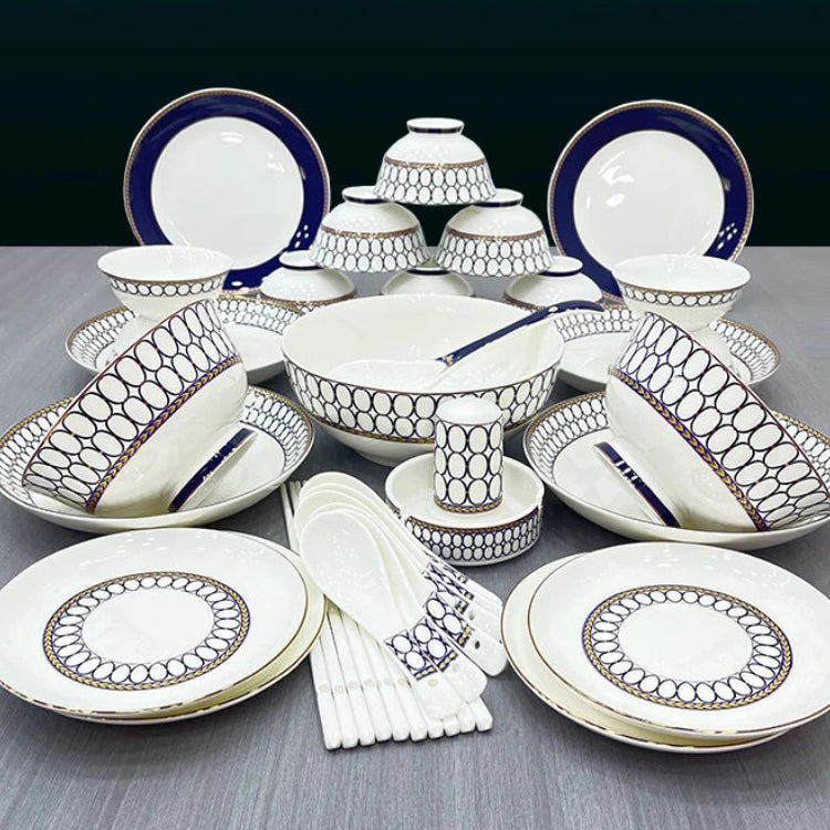 Luxury Bone China Dinnerware Set for 10+ | Gold Trim Chinese Style Tableware
