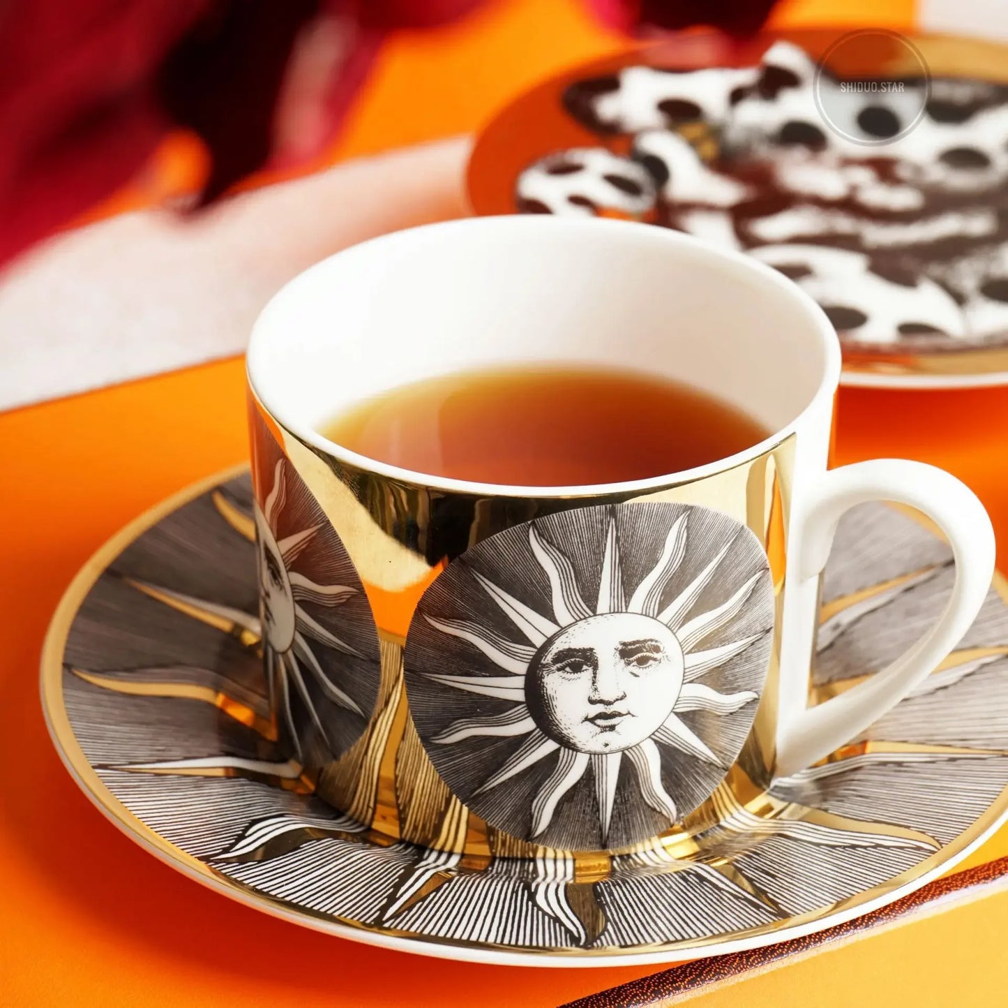 Luxury Italian Ceramic Coffee Cup Set | Vintage Mug & Saucer with Tray