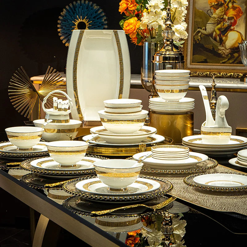 Luxury European Bone China Bowl Set | Handmade Gold Trim Dinnerware Collection