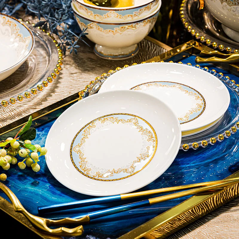 Luxury French Bone China Bowl Set | Gold Trim Dinnerware Collection (6–10 Pieces